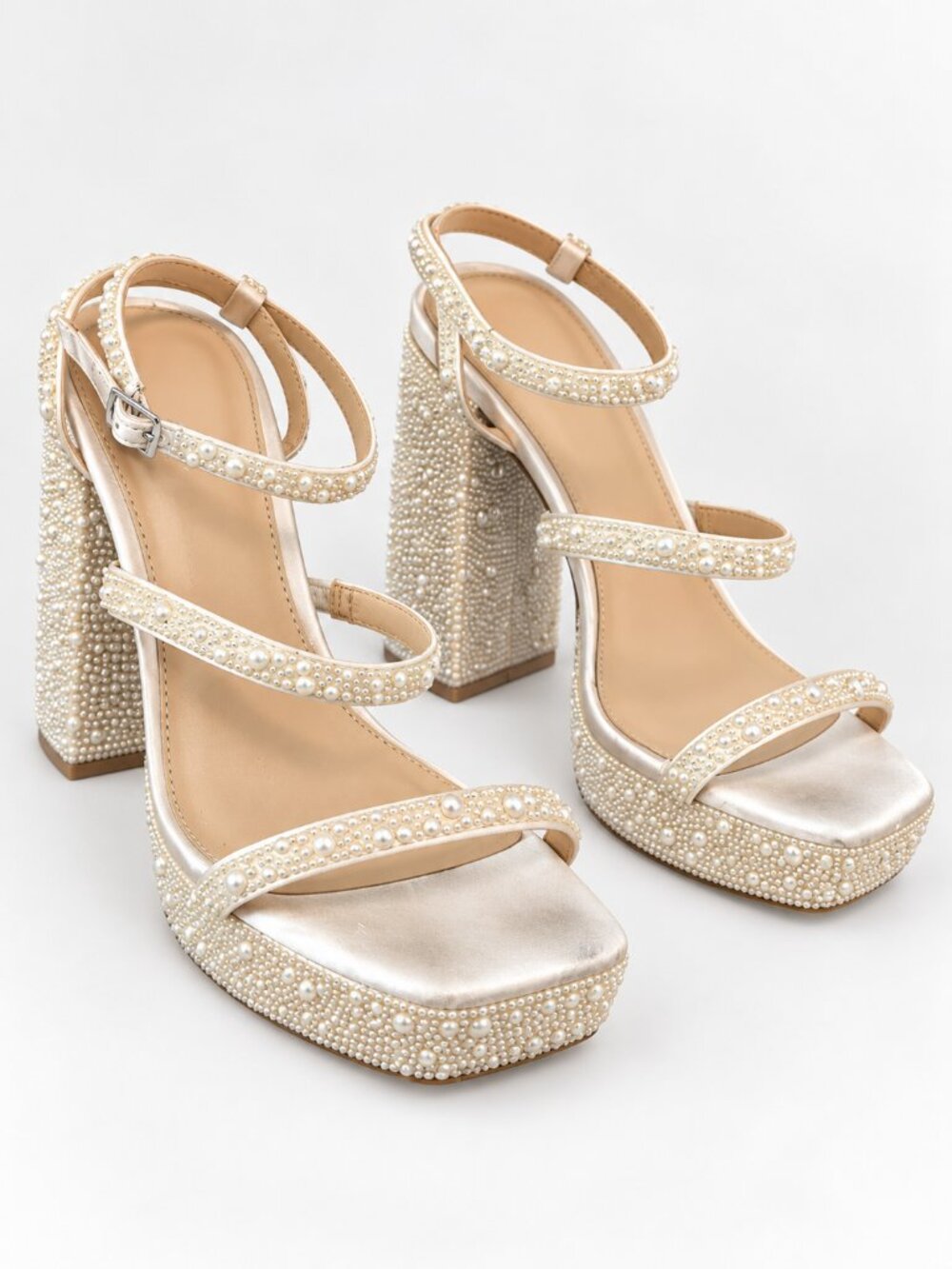 Blue Betsey Johnson Denni Pearl Platform Bridal Coquette ChunkyHeels Size 8.5